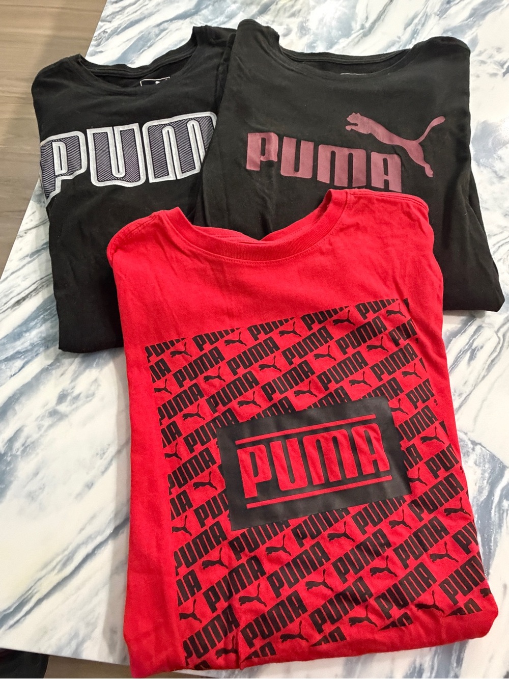 Puma Men’s Short Sleeve T-Shirt Bundle — Black and Red (3) size Medium